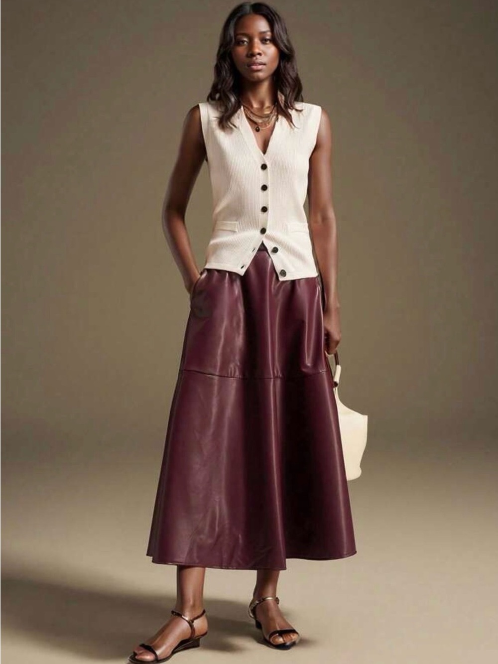 White Ribbed Button-Up Vest